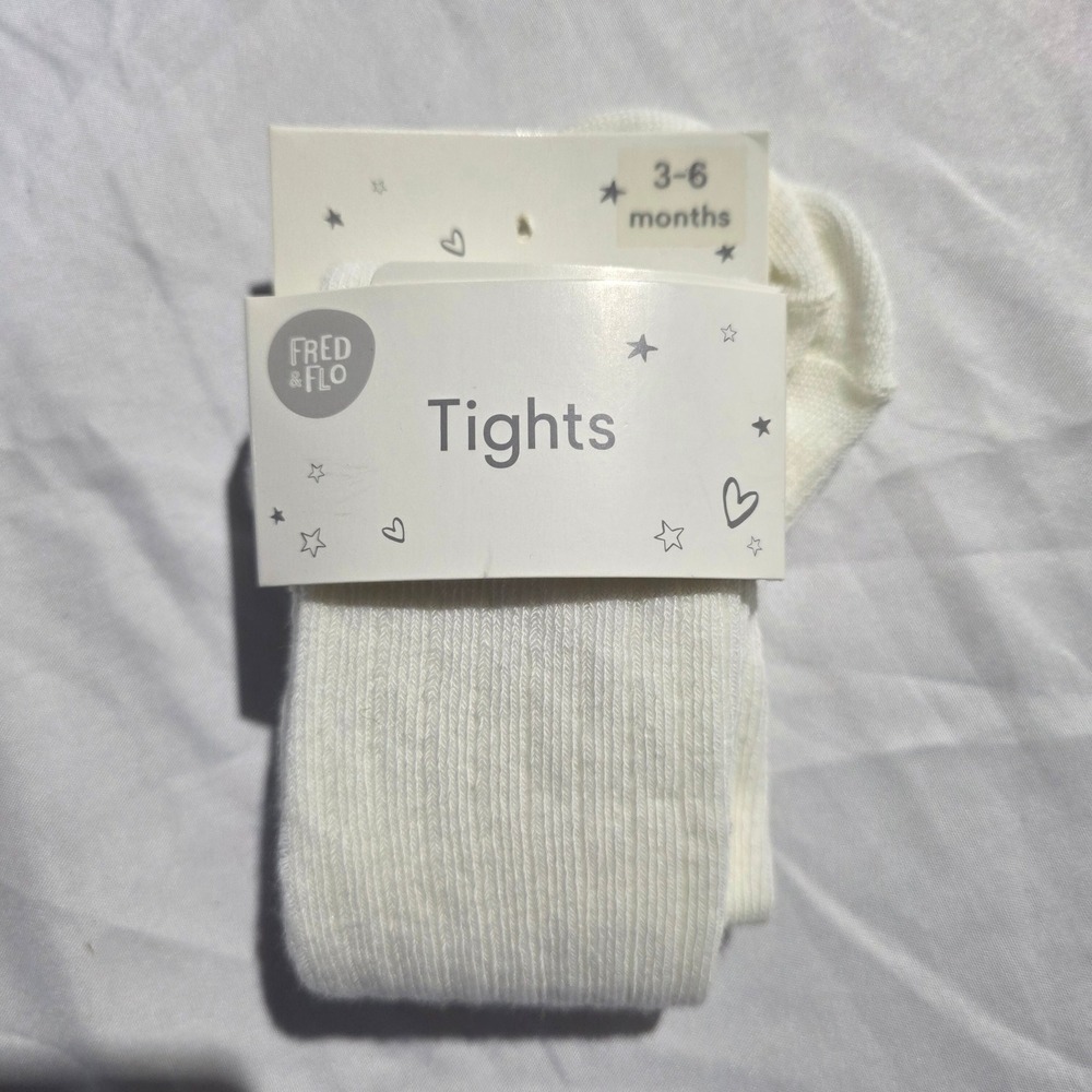 Fred & Flo Baby White Ribbed Tights 3-6 Months Cotton Blend New - Picture 4 of 5